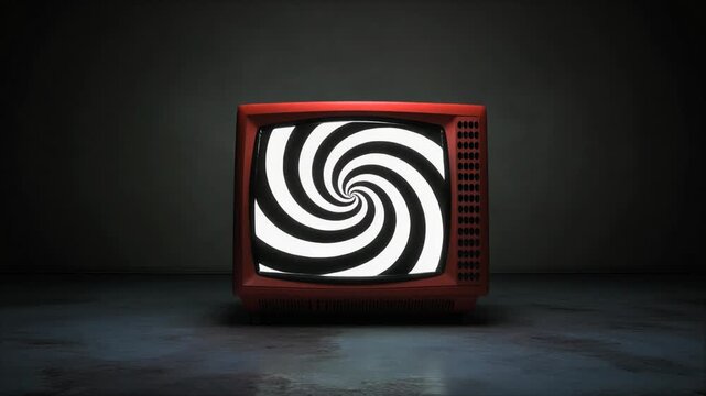 Retro red TV shows a hypnotic spiral