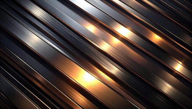 Abstract metallic background with diagonal lines and warm light reflections.