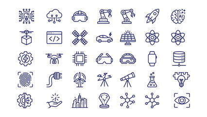 Fototapeta premium Collection of futuristic technology and innovation icons on transparent background