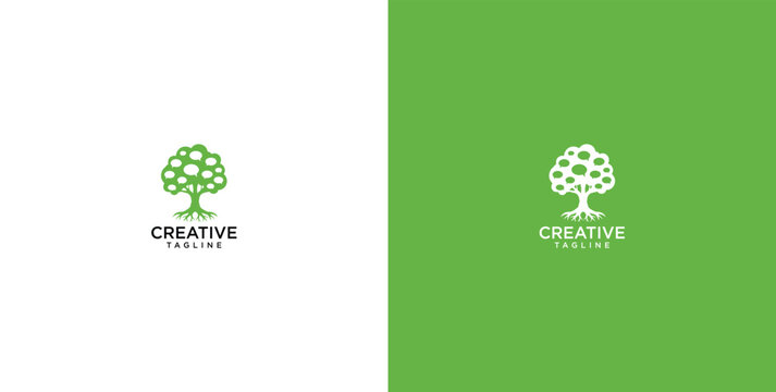 Modern minimalist green tree logo design symbolizing growth, nature, creativity, and ecological sustainability for corporate identity and innovative businesses