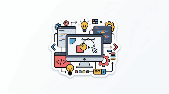 Digital design process with computer code ideas and gears