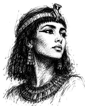 Cleopatra Hand-Drawn Ink Vector Portrait Illustration Isolated on Transparent Background