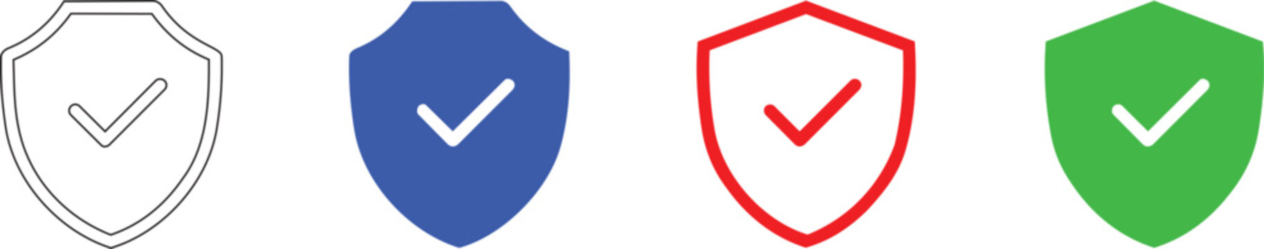Colorful shield icons with checkmarks in white, blue, red, and green for security and protection concepts in graphic design