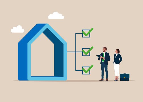 Home appraisal. Designing a building. Property valuation. Apartment purchase sale. Investment, construction,  mortgage. Modern vector illustration in flat style