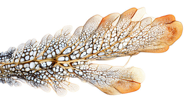 Dragonfly wing membrane with micro trachea pattern isolated on white background