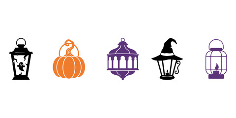 Halloween lanterns and pumpkin icons © Top Stock