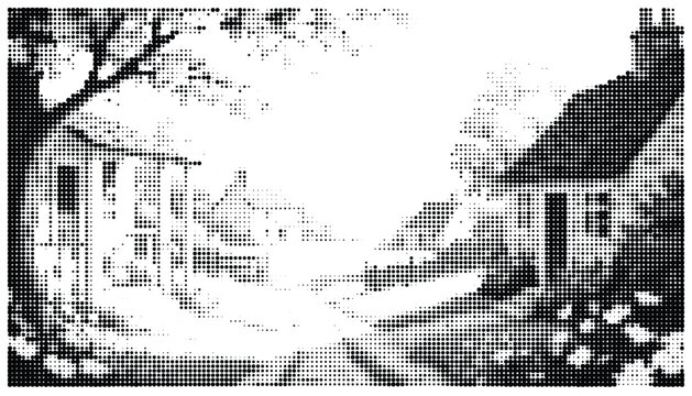 Old colonial style house line drawing with crosshatch shading