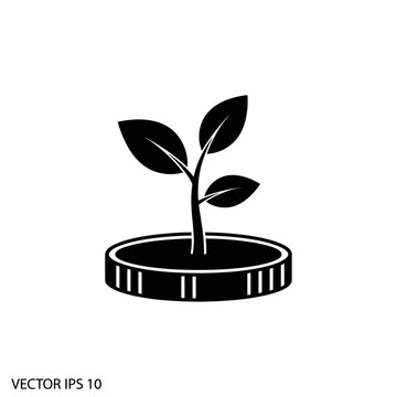 Plant growing from a coin symbolizing micro investing and financial growth