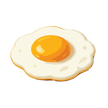Golden Fried Egg with Bright Yolk on White Plate Isolated on White Background Healthy Breakfast Food Closeup