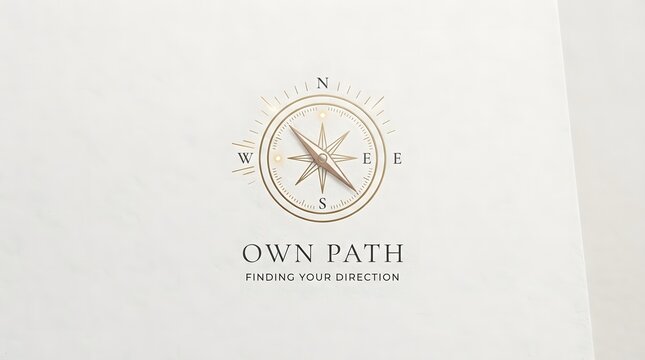 Elegant Gold Compass Logo Mockup on White Textured Paper