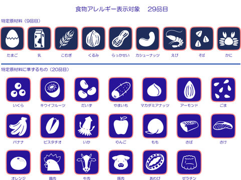食品アレルギー表示29品目　カラーアイコン青