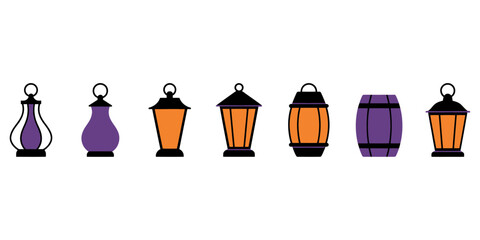 Collection of colorful lantern icons in purple and orange © Top Stock