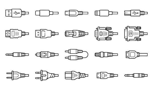 Connectivity icons diverse range of computer audio and video plugs