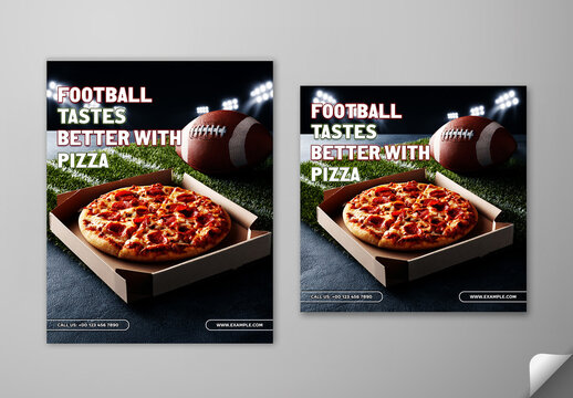 Editable American Football Match Day Pizza Promo Social Media Post Template Set for Restaurant.