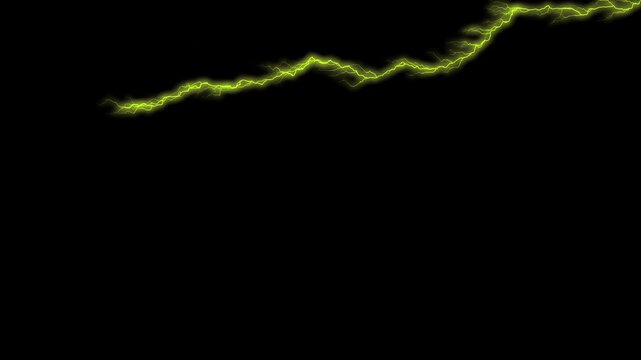 Single yellow lightning strike against dark background a bright bolt of branches