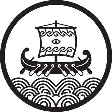 Ancient Greek Boat Vector Icon. Odyssey Ship with Eye on Sail