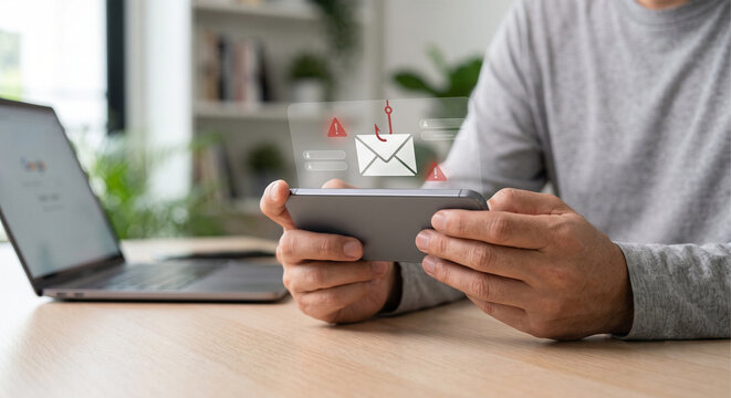 Mobile Banking Phishing Attack Warning on Smartphone in Human Hands