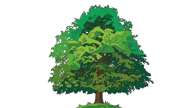 Ilustraci&oacute;n vectorial de un &aacute;rbol de hoja caduca grande y frondoso con un tronco marr&oacute;n detallado y follaje verde vibrante, aislado sobre un fondo blanco limpio para dise&ntilde;o gr&aacute;fico.