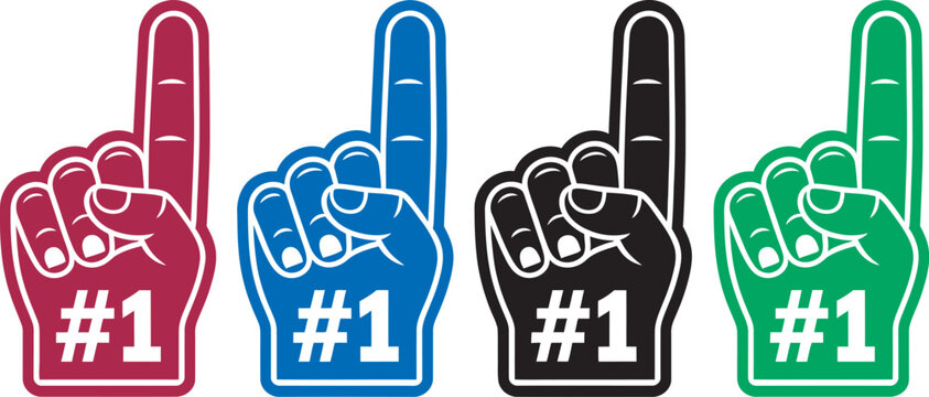 Number one fan foam finger vector illustration featuring cheering hand symbol for sports events, team support, stadium excitement, fan culture, championship celebrations, sporting competitions,
