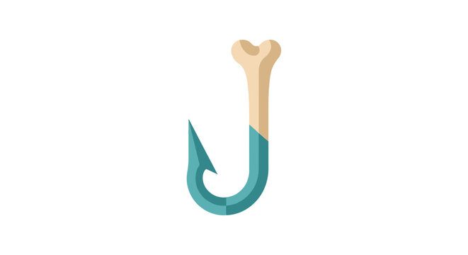 Colorful fish hook with bone handle illustration.