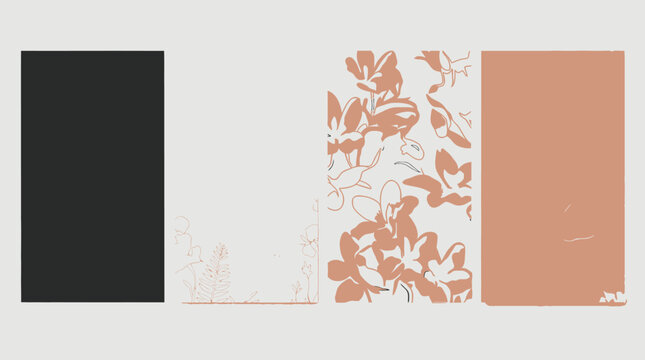 Set di quattro sfondi verticali moderni con design minimalista, motivi floreali astratti e blocchi di colore in tonalit&agrave; neutre, rosa cipria e nero, ideali per social media e design grafico.