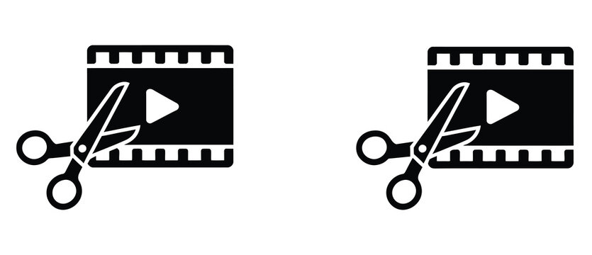 Linear video editing icon set with editable vectors for film editing, multimedia creation, content production, and digital media tools