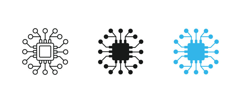 Machine learning icon, artificial intelligence CPU microchip processor. vector illustration