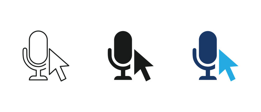 Voice command microphone icon, mouse arrow cursor pointer click. vector illustration
