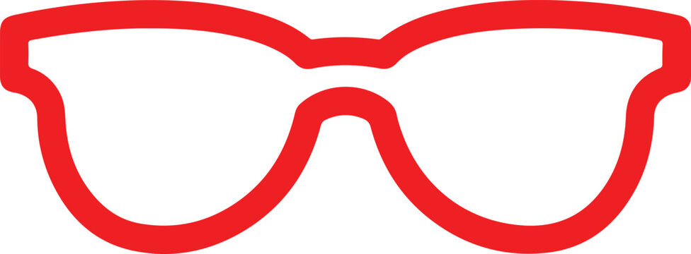 Red Glasses Icon: A simple and bold red outline icon of a pair of glasses, perfect for representing vision, style, or intellect.
