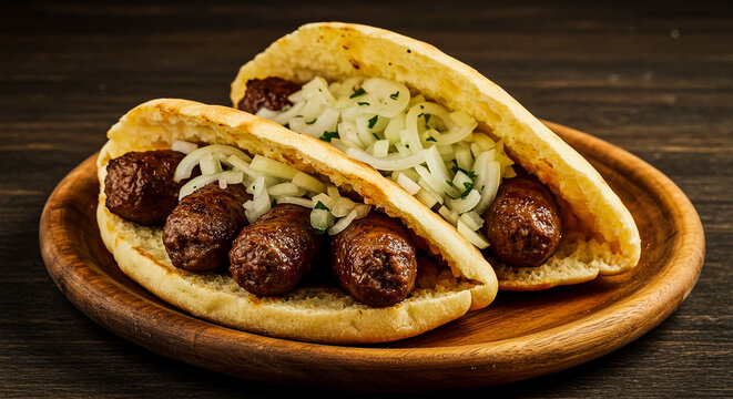 Balkan Cevapi in Lepinja with Onions and Parsley