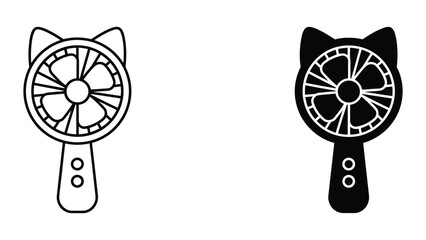 Professional Minimal Vector Icon Cute cat ear handheld portable fan vector icon set Editable Stroke, Outline and Solid Style, Black Monochrome, Isolated on White Background © Freefire