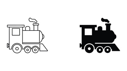 Professional Minimal Vector Icon Steam locomotive train engine vector icon set Editable Stroke, Outline and Solid Style, Black Monochrome, Isolated on White Background © Freefire
