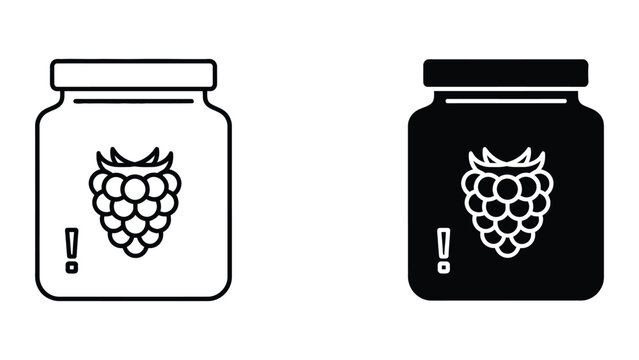 Professional Minimal Vector Icon Raspberry jam jar product vector icon Editable Stroke, Outline and Solid Style, Black Monochrome, Isolated on White Background
