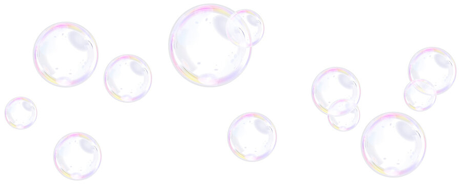 Fresh transparent soap bubbles PNG overlay texture. Clustered clear soap bubbles isolated on transparent background, smooth rounded bubble forms with glossy reflections and soft effects.