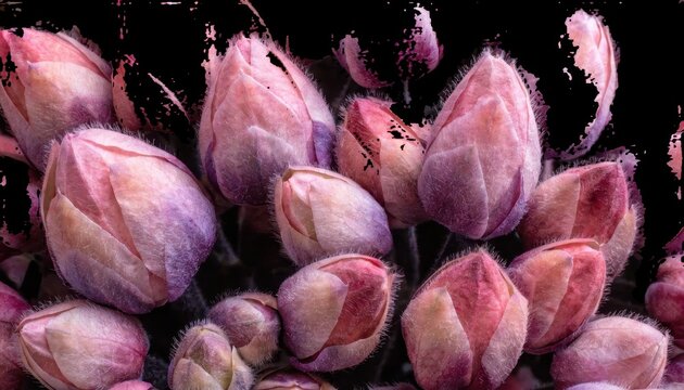 Pink tulip flowers on black background