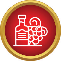 Obraz premium Outline icon representing a bottle of wine beside a bunch of grapes on a red and gold background
