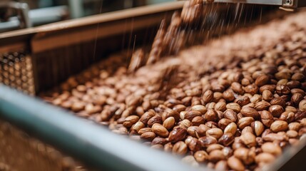 Obraz premium Roasted nuts on production line