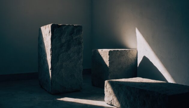 Three stone blocks with sunlight