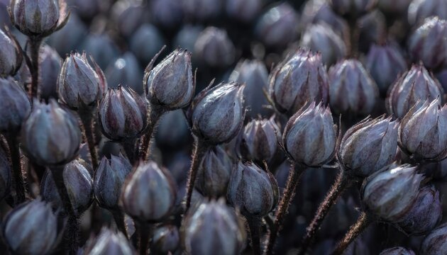 Gray buds in a bunch