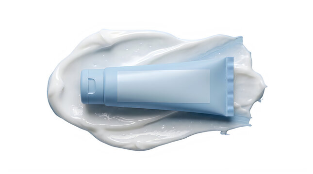 Blue plastic toothpaste tube with white cream on a transparent background transparent background