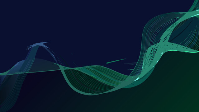 Wireframe wave with layered lines and gradients a digital vector illustration on a dark background abstract aquamarine