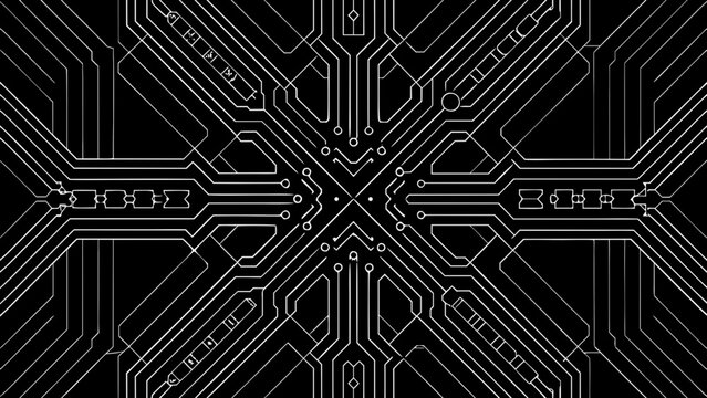 Intricate circuit board pattern a monochrome vector illustration with a geometric and technological aesthetic abstract circuitry connections