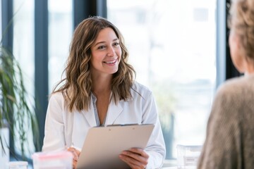 Fototapeta premium Clinical Research Coordinator Smiling During Patient Consent Discussion
