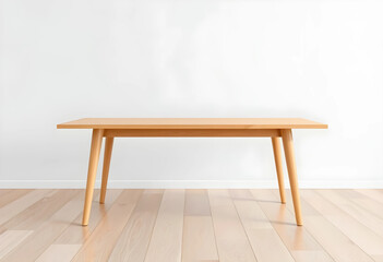 Fototapeta premium Minimalist light wood dining table in bright room