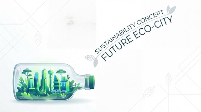 Future Eco City in Glass Bottle Sustainable Smart City Green Energy Concept Vector Illustration with Copy Space