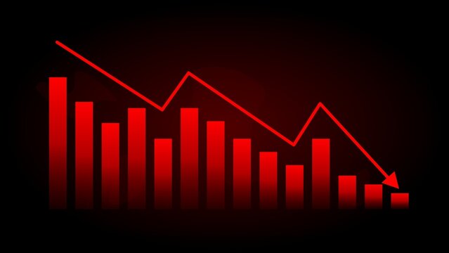 Financial Market Crash Graph with Red Falling Arrow and Bar Chart