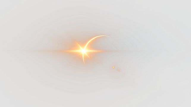 Bright light forms a crescent shape with a small orb on a transparent background during a simple design display
