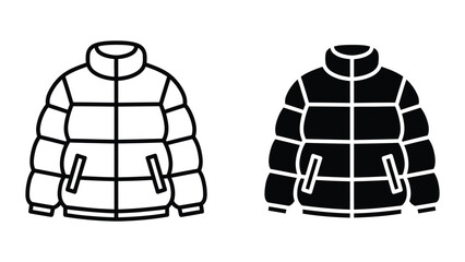 Professional Minimal Vector Icon Winter puffer jacket icon for seasonal fashion design Editable Stroke, Outline and Solid Style, Black Monochrome, Isolated on White Background © JubayerStock