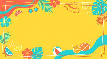 Fototapeta premium Decorating a tropical summer background with beach elements and flowers