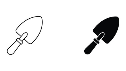 Professional Minimal Vector Icon Garden shovel tool vector icon set Editable Stroke, Outline and Solid Style, Black Monochrome, Isolated on White Background © JubayerStock